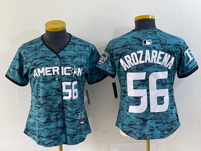 Womens Tampa Bay Rays #56 Randy Arozarena Number Teal 2023 All Star Cool Base Stitched Jersey->mlb womens jerseys->MLB Jersey